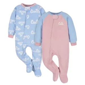 2-Pack Baby & Toddler Girls Blue Cutie Fleece Pajamas