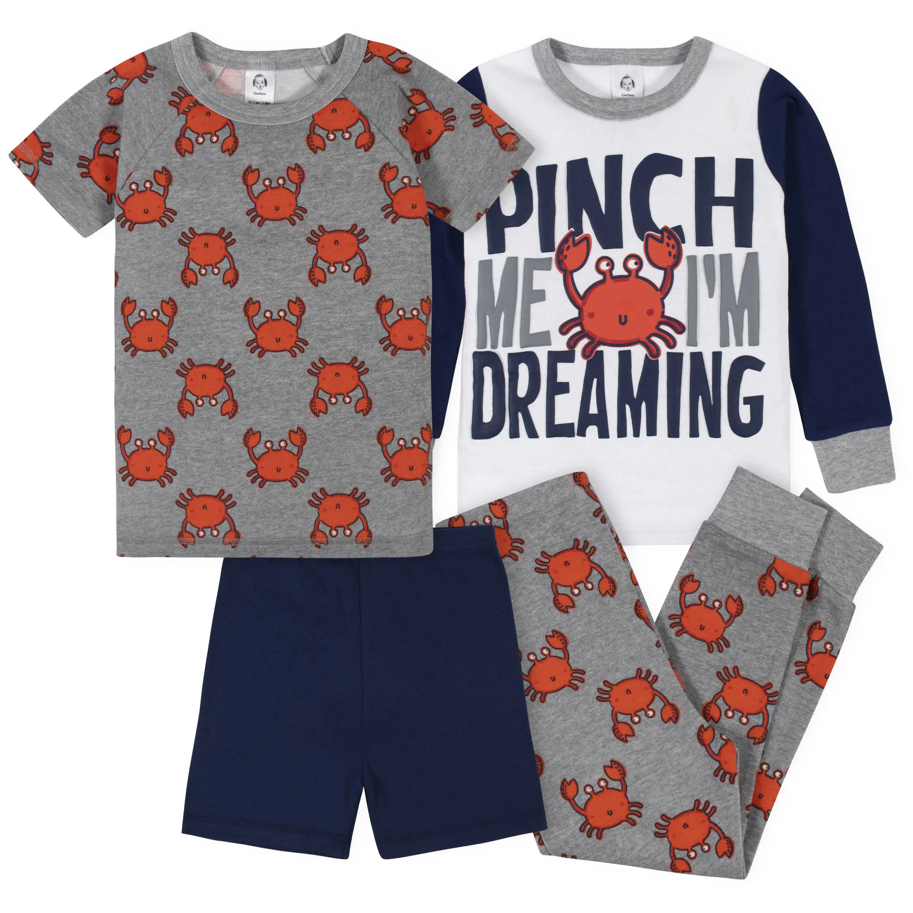 4-Piece Boys Crab Snug Fit Cotton Pajamas