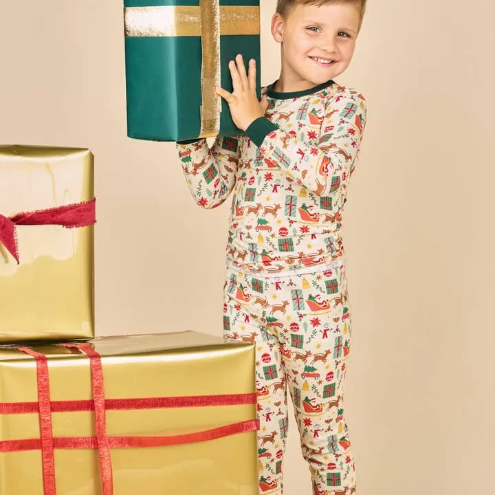 Bamboo Two Piece Long Sleeve Pajamas - Holiday Vintage Christmas