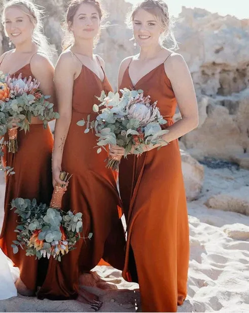 Beach Bridesmaid Dresses Spaghetti Straps V Neck Split Simple Wedding Guest Party Dresses