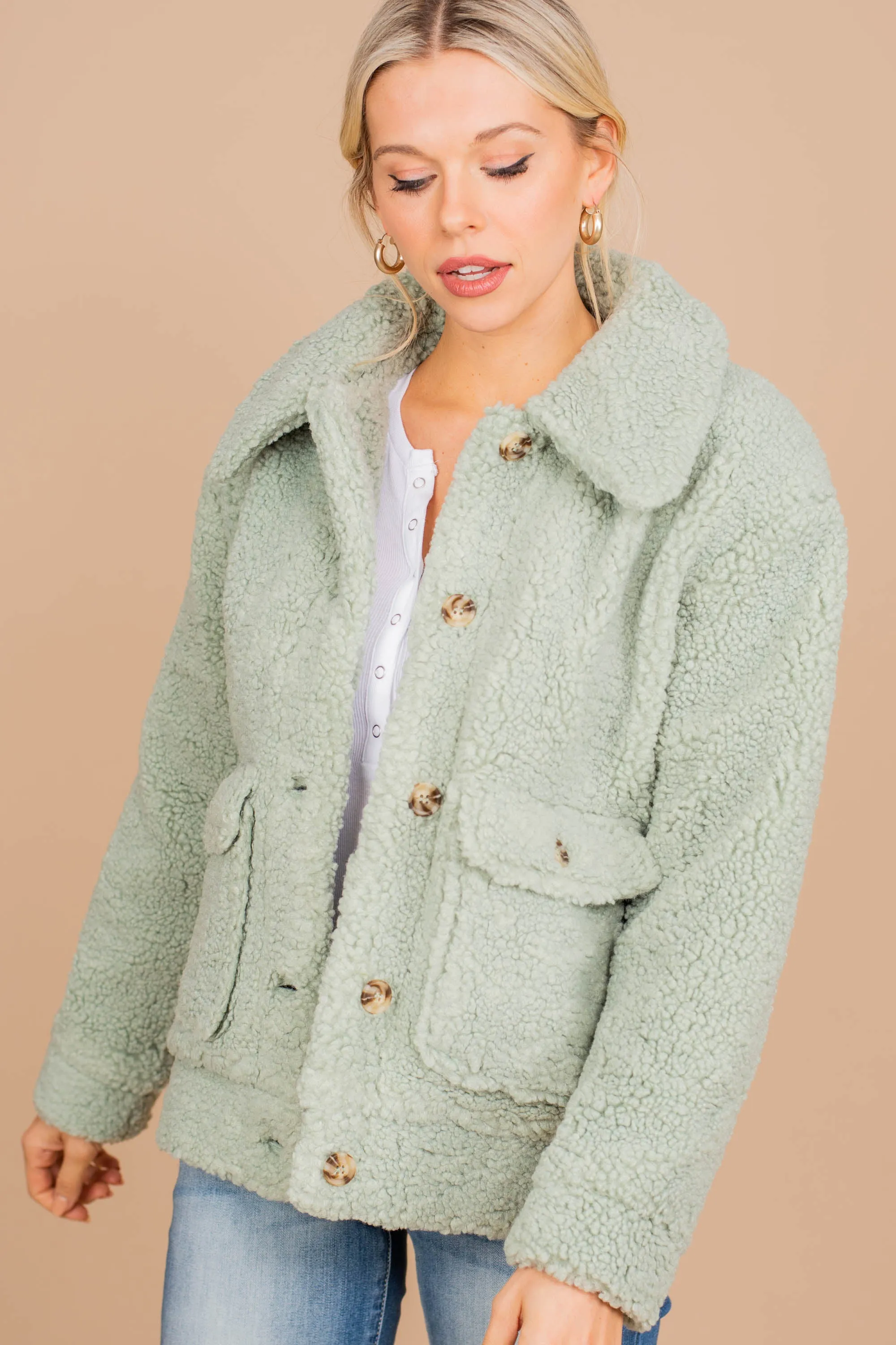 Beauty Maintained Mint Green Sherpa Jacket