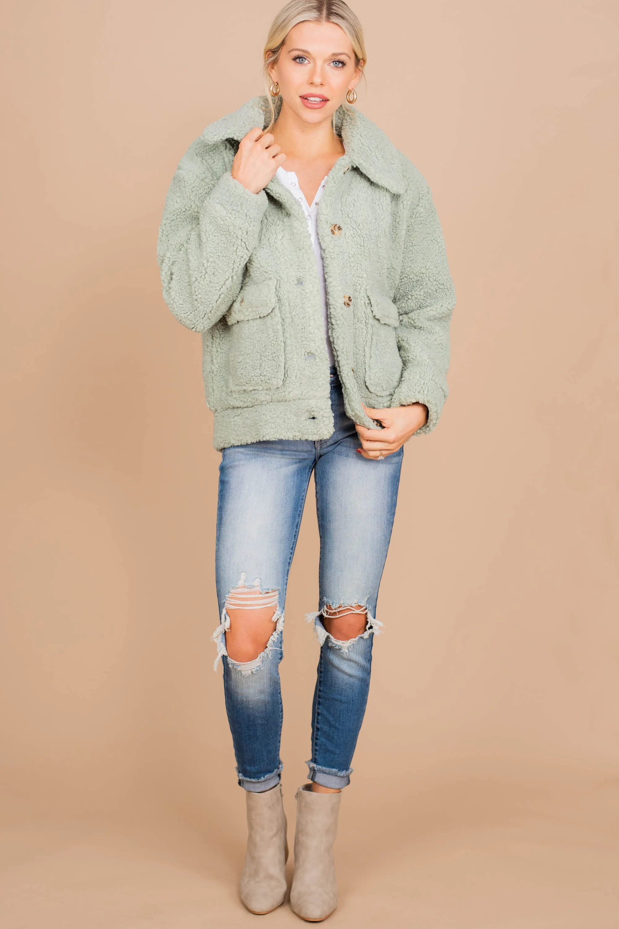 Beauty Maintained Mint Green Sherpa Jacket