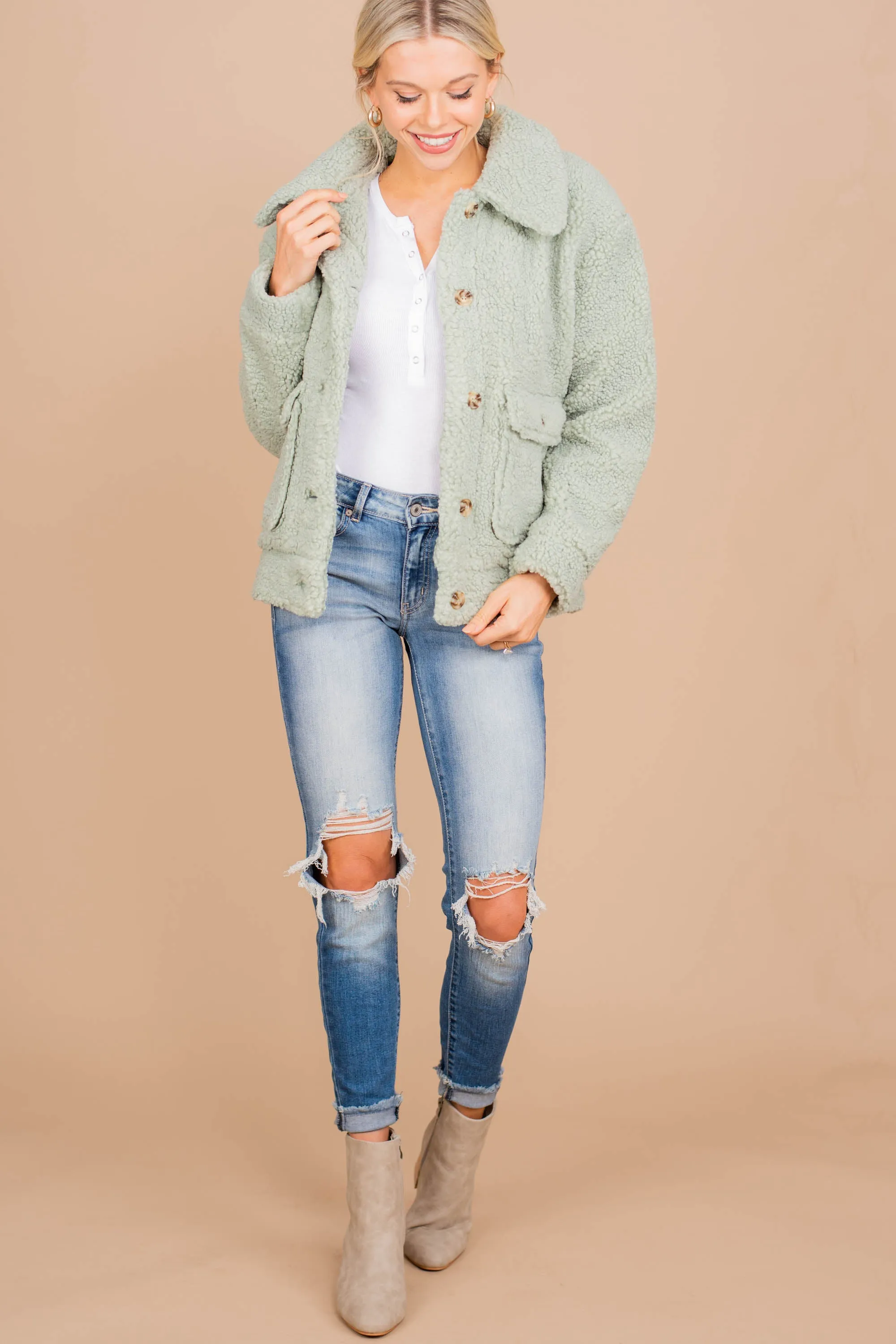 Beauty Maintained Mint Green Sherpa Jacket