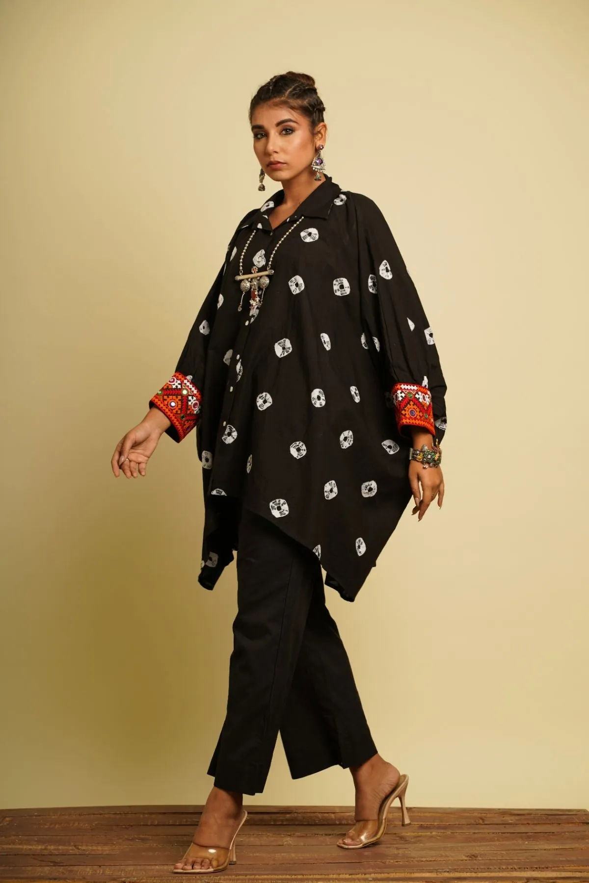 Black Embroidered Cotton Kaftan