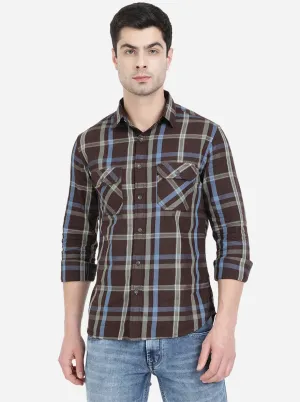 Brown Checked Slim Fit Semi Casual Shirt | Greenfibre