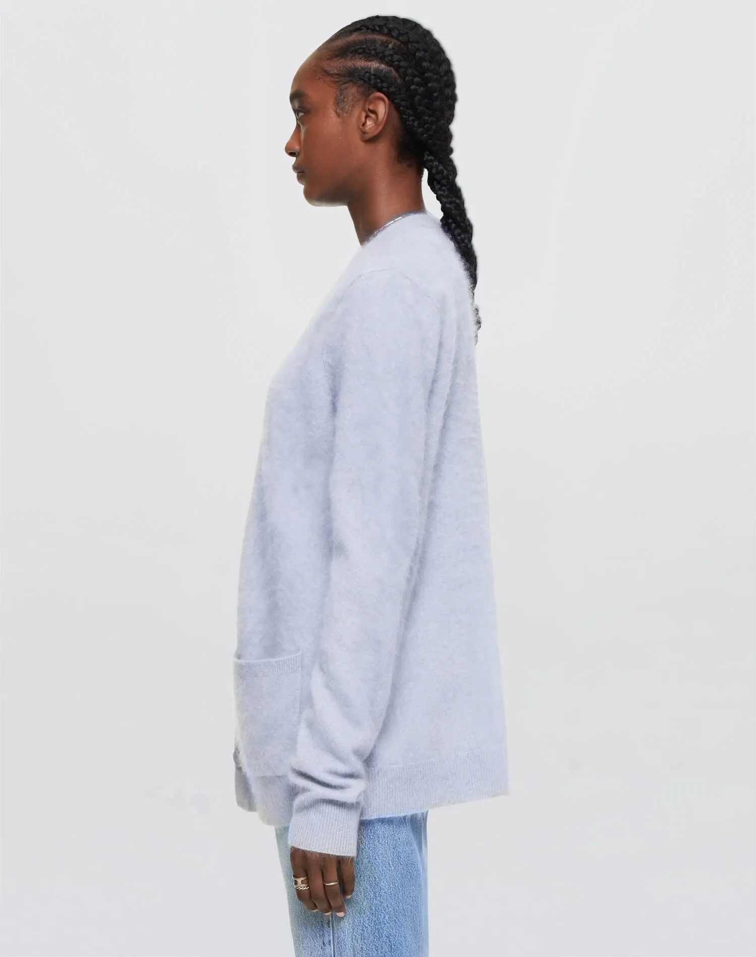 Brushed Cashmere Tailored Cardi - Stone Blue