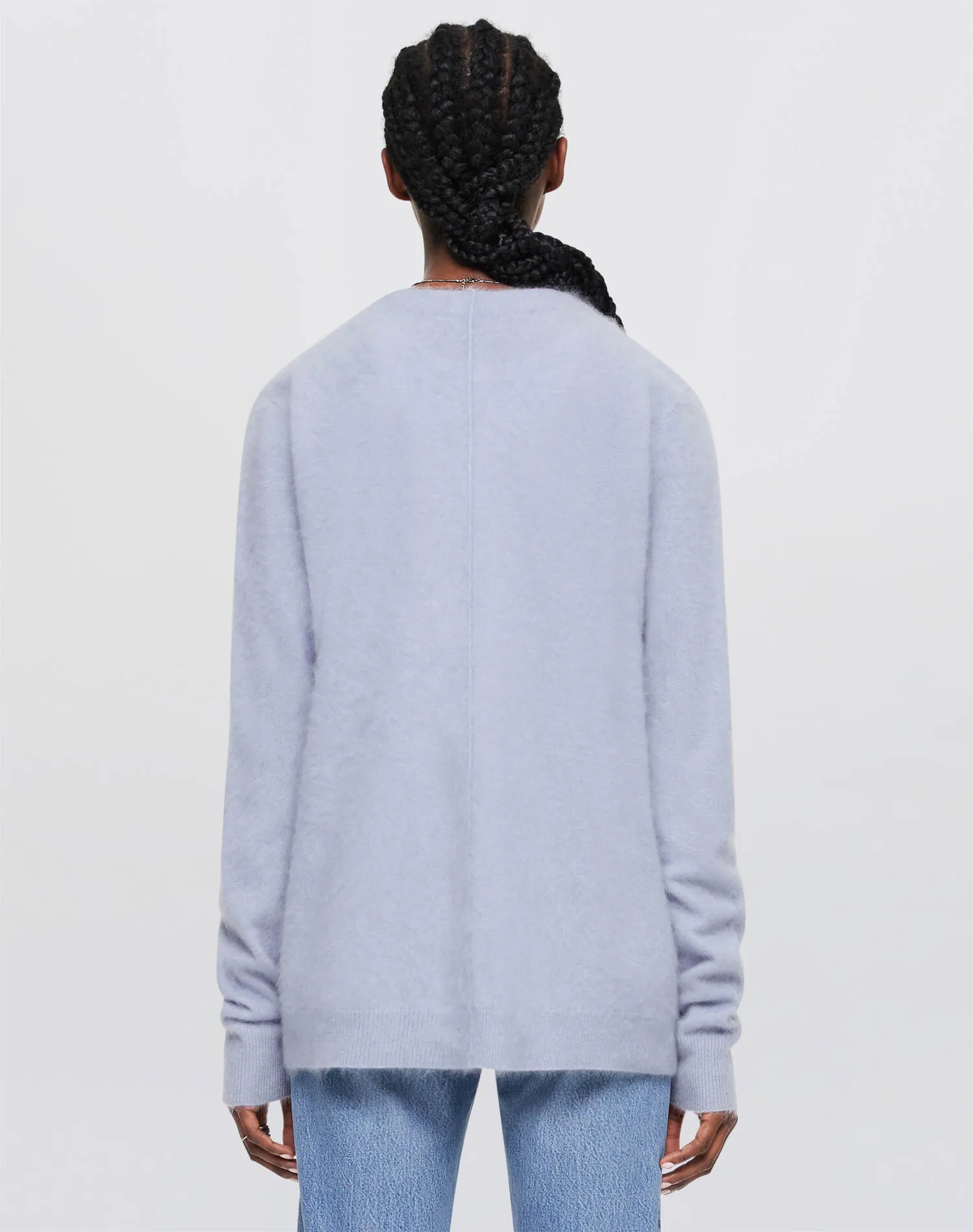 Brushed Cashmere Tailored Cardi - Stone Blue