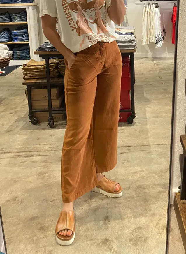 Charlotte Crop Wide Leg Trousers - Chestnut