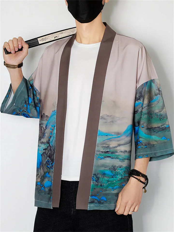 Chinese Style Printed Men's Open Front Comfy Shirts