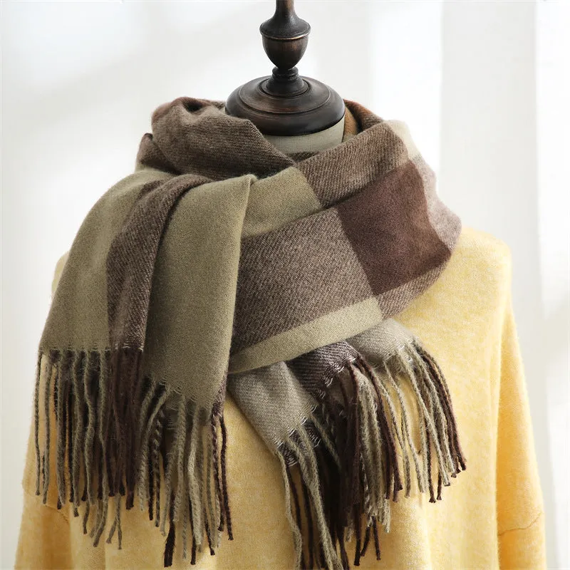 Classic British Plaid  Cashmere Feel Winter Scarf Wrap Super Soft for Women