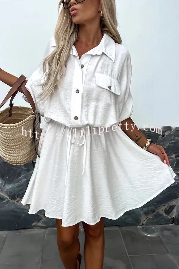 Comfortable and Elegant Elastic Waist Drawstring Pocket Mini Dress