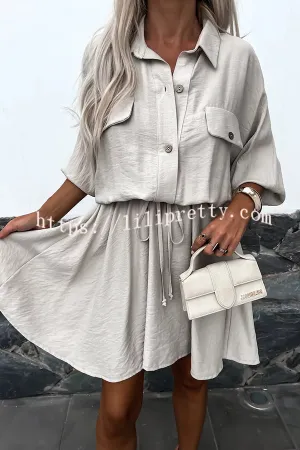 Comfortable and Elegant Elastic Waist Drawstring Pocket Mini Dress