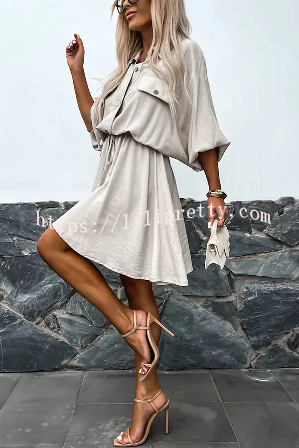 Comfortable and Elegant Elastic Waist Drawstring Pocket Mini Dress