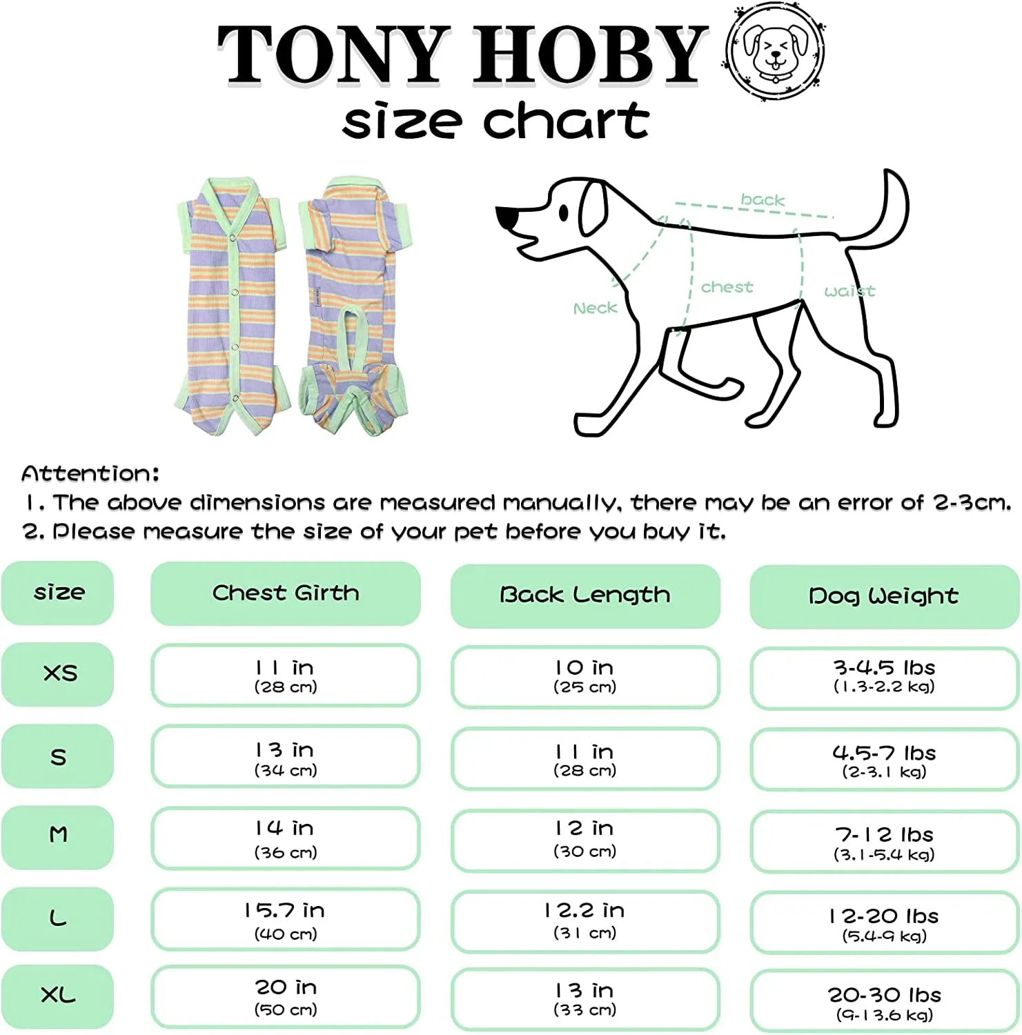 Dog Pajamas, Female/Male Dog Jumpsuit Pet Clothes with Colorful Stripe, Dog 4 Legged Pajamas Knit Clothes for Small Medium Size Dog (Green&Purple, Boy, XS)