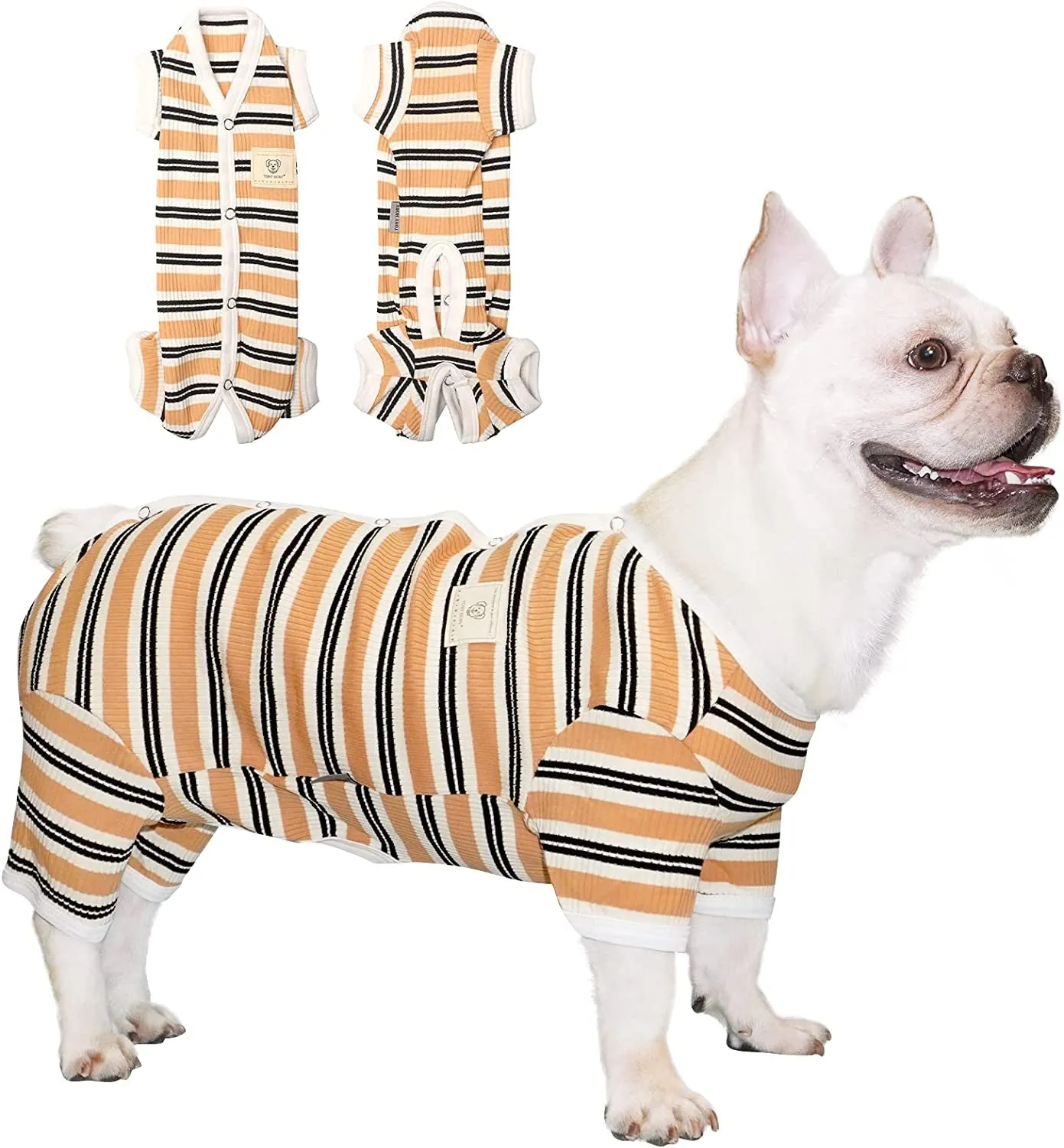 Dog Pajamas, Female/Male Dog Jumpsuit Pet Clothes with Colorful Stripe, Dog 4 Legged Pajamas Knit Clothes for Small Medium Size Dog (Green&Purple, Boy, XS)