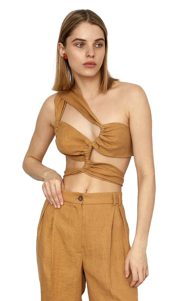 DRAPED AMBER LINEN TOP