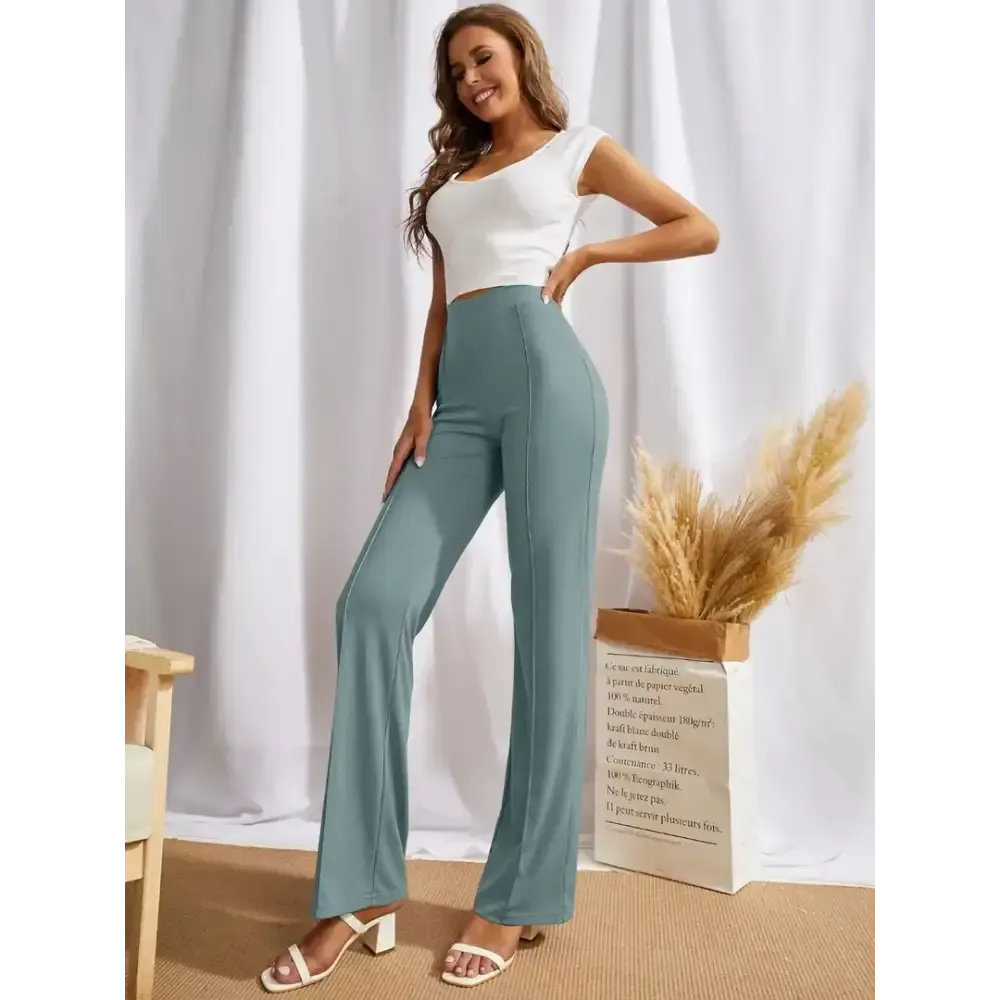 Elegant Green Cotton Solid Trousers For Women