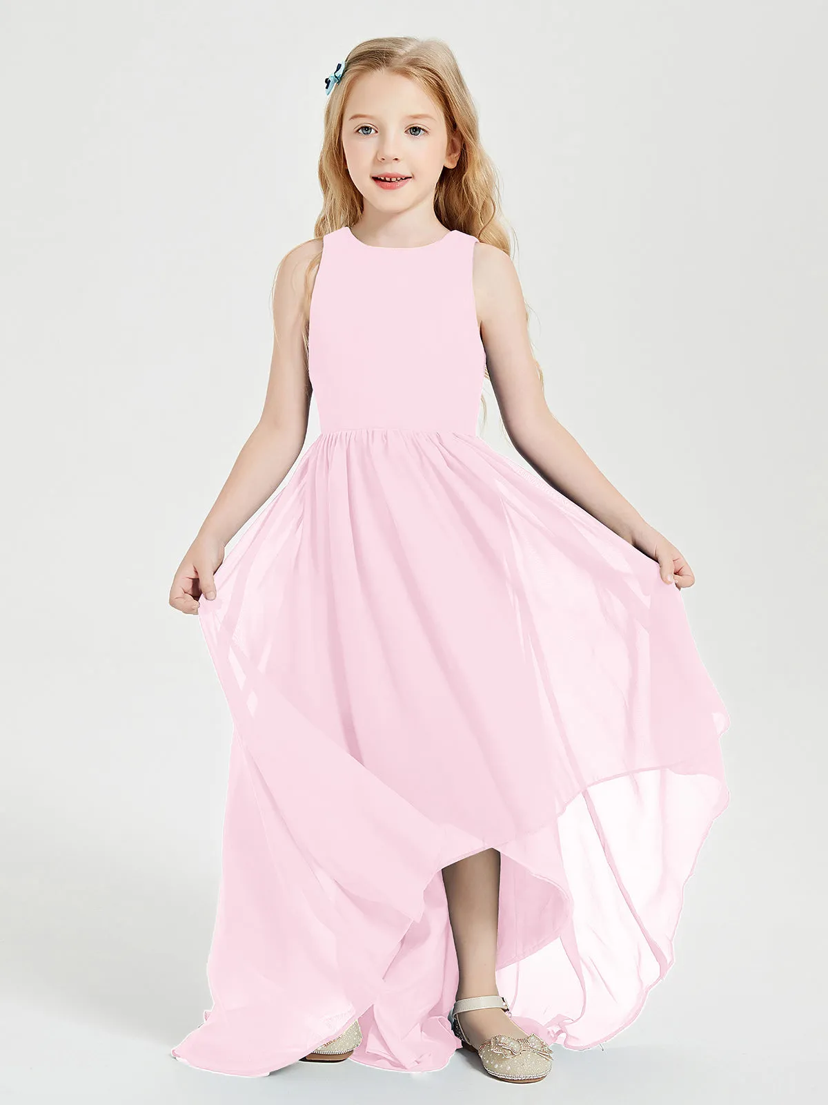 Exquisite Asymmetrical Junior Bridesmaid Dresses Scoop Neck Candy Pink