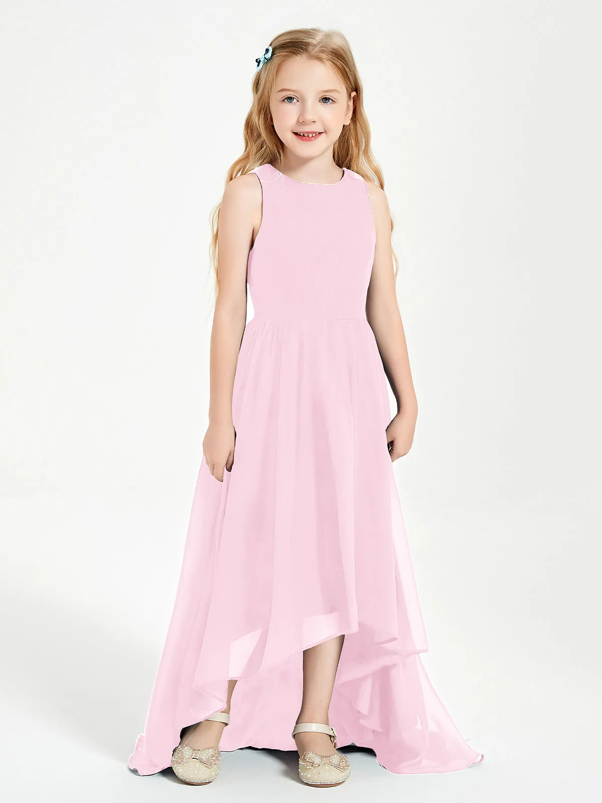 Exquisite Asymmetrical Junior Bridesmaid Dresses Scoop Neck Candy Pink