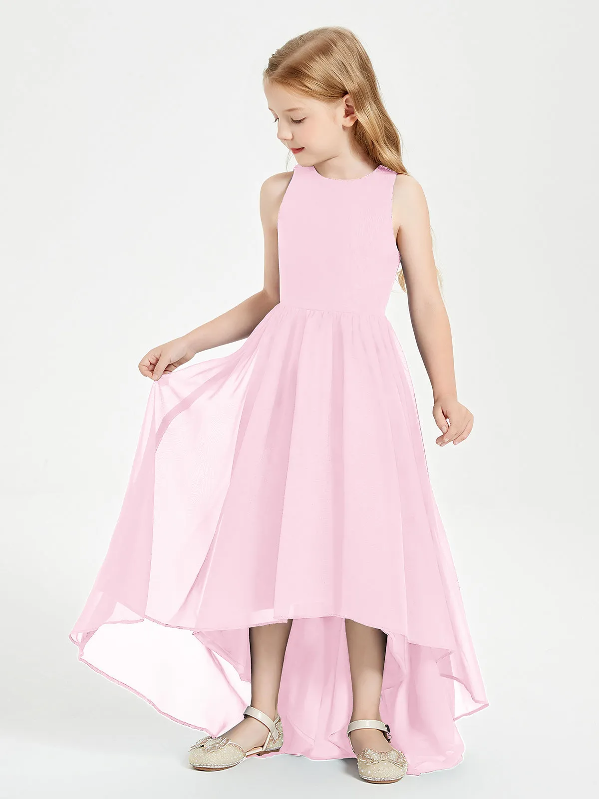 Exquisite Asymmetrical Junior Bridesmaid Dresses Scoop Neck Candy Pink