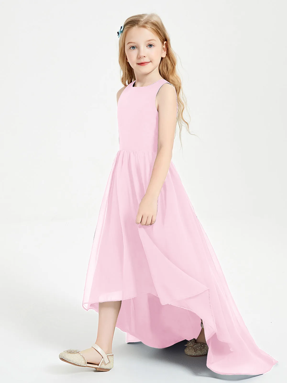 Exquisite Asymmetrical Junior Bridesmaid Dresses Scoop Neck Candy Pink