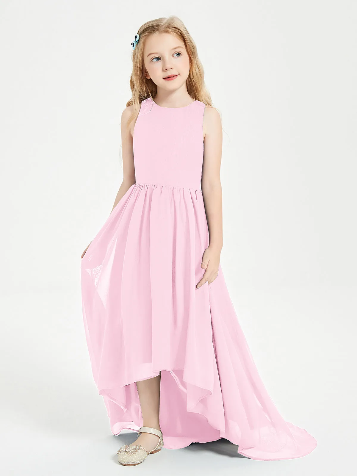 Exquisite Asymmetrical Junior Bridesmaid Dresses Scoop Neck Candy Pink