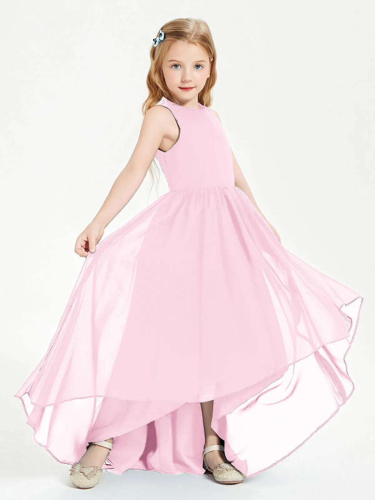 Exquisite Asymmetrical Junior Bridesmaid Dresses Scoop Neck Candy Pink