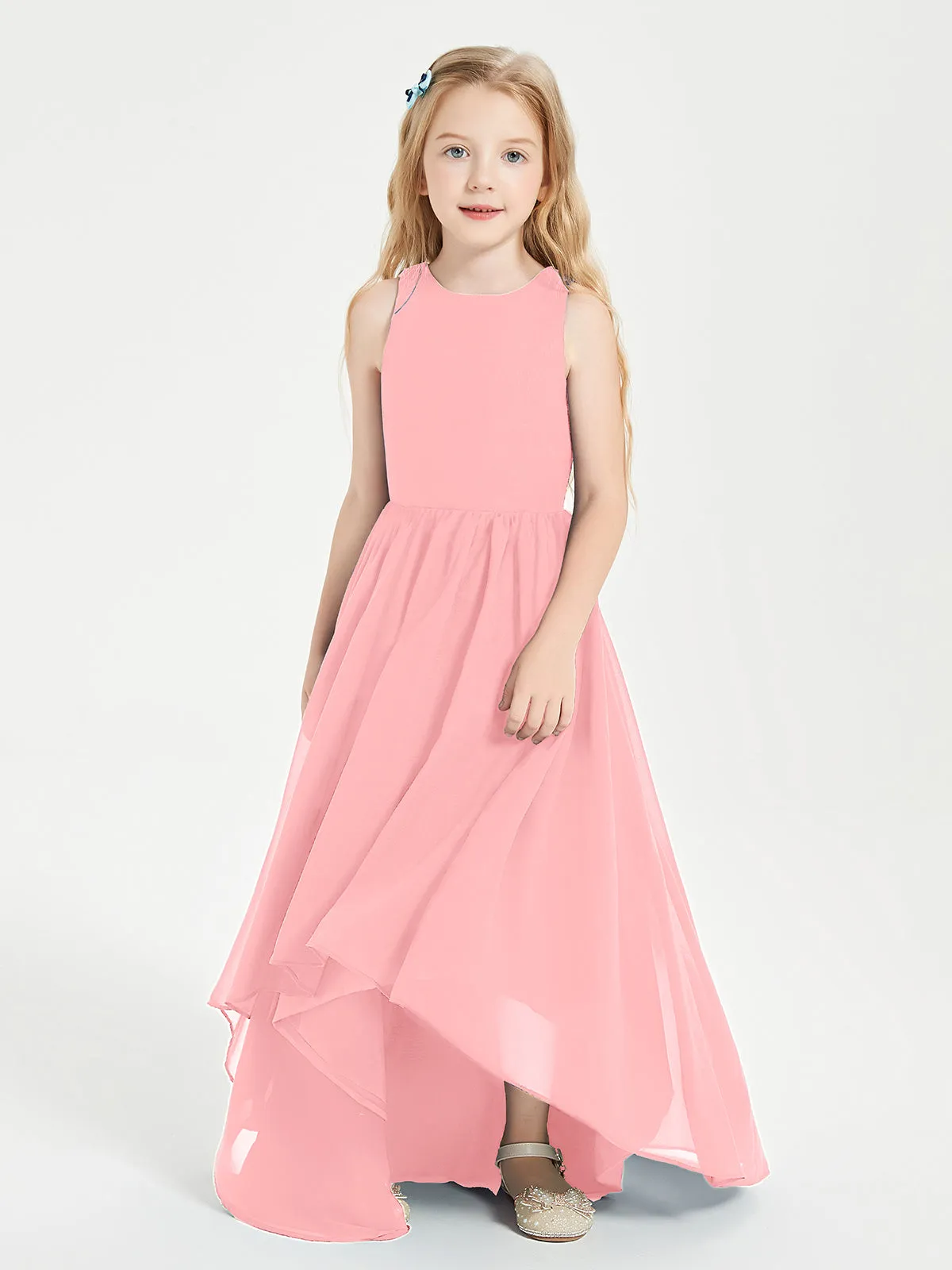 Exquisite Asymmetrical Junior Bridesmaid Dresses Scoop Neck Flamingo