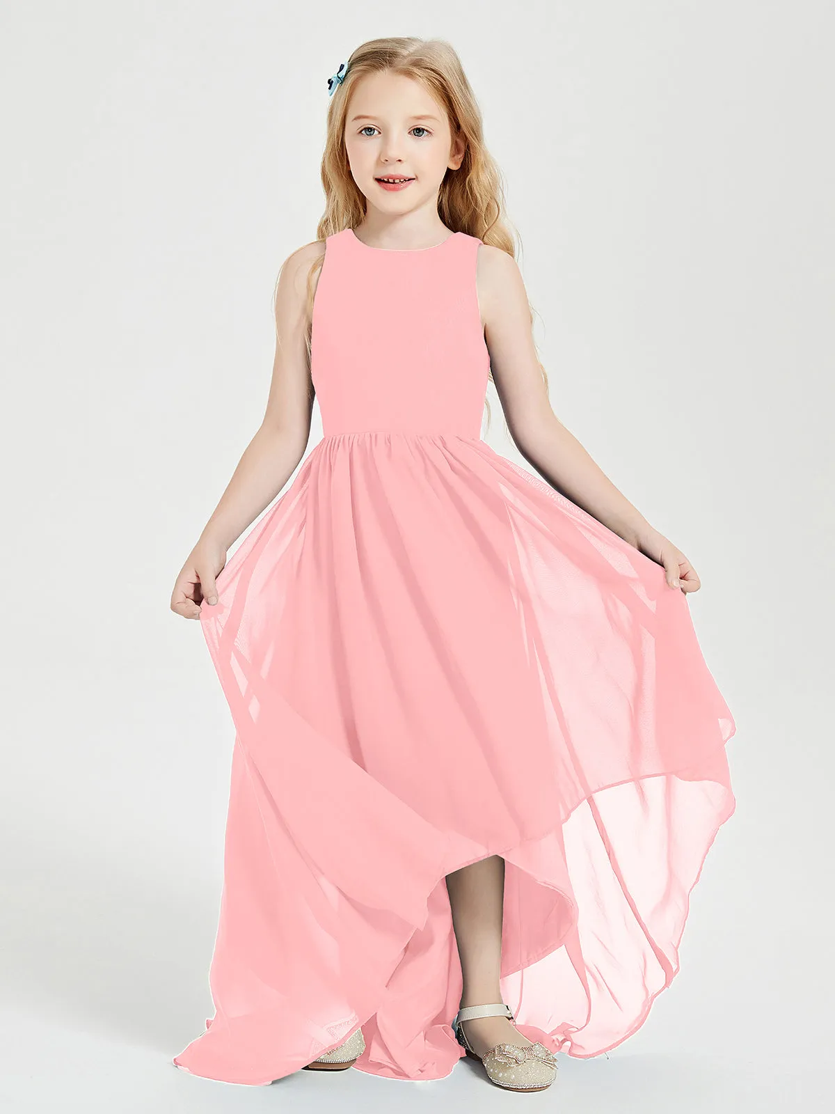 Exquisite Asymmetrical Junior Bridesmaid Dresses Scoop Neck Flamingo