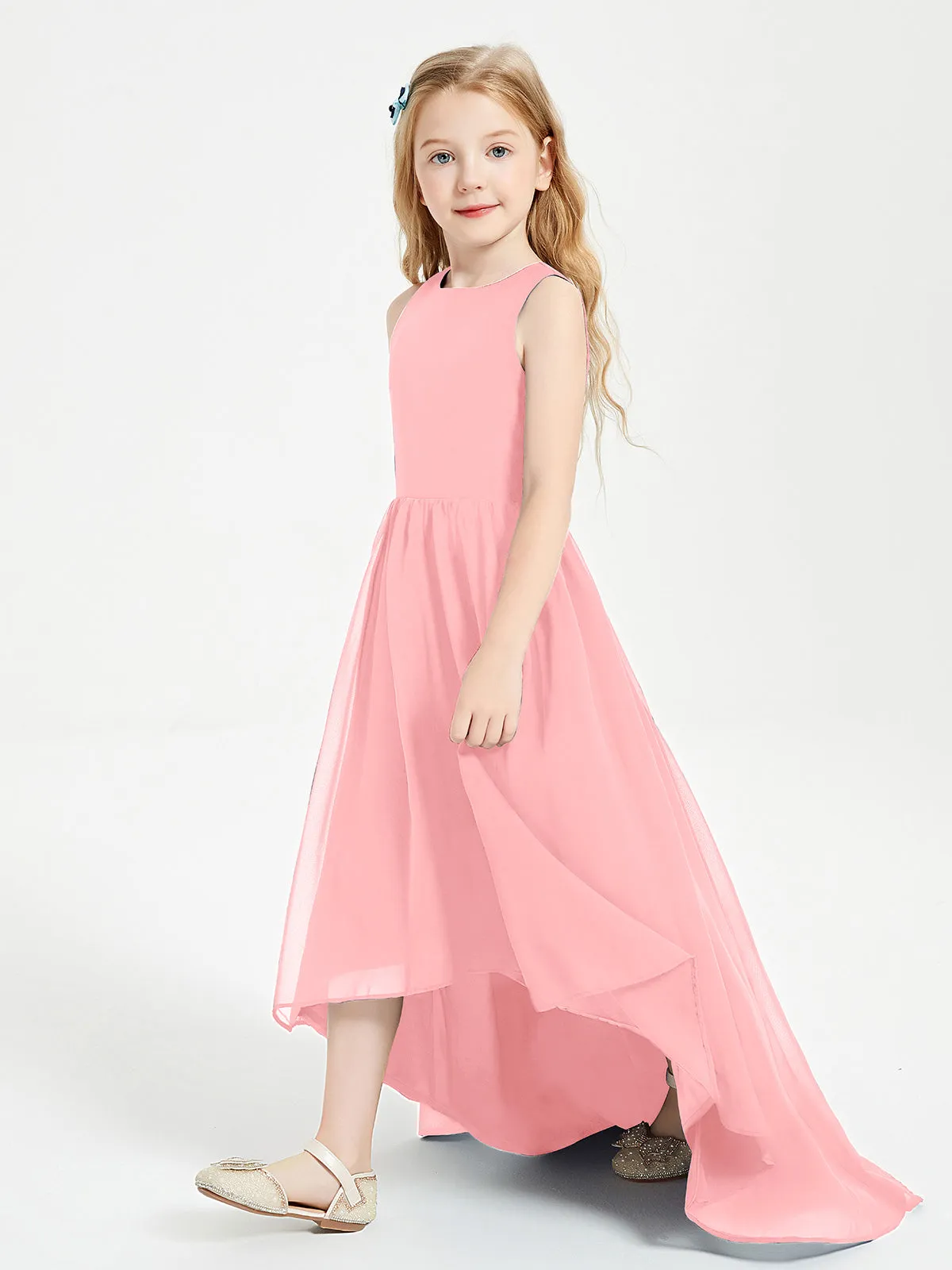 Exquisite Asymmetrical Junior Bridesmaid Dresses Scoop Neck Flamingo