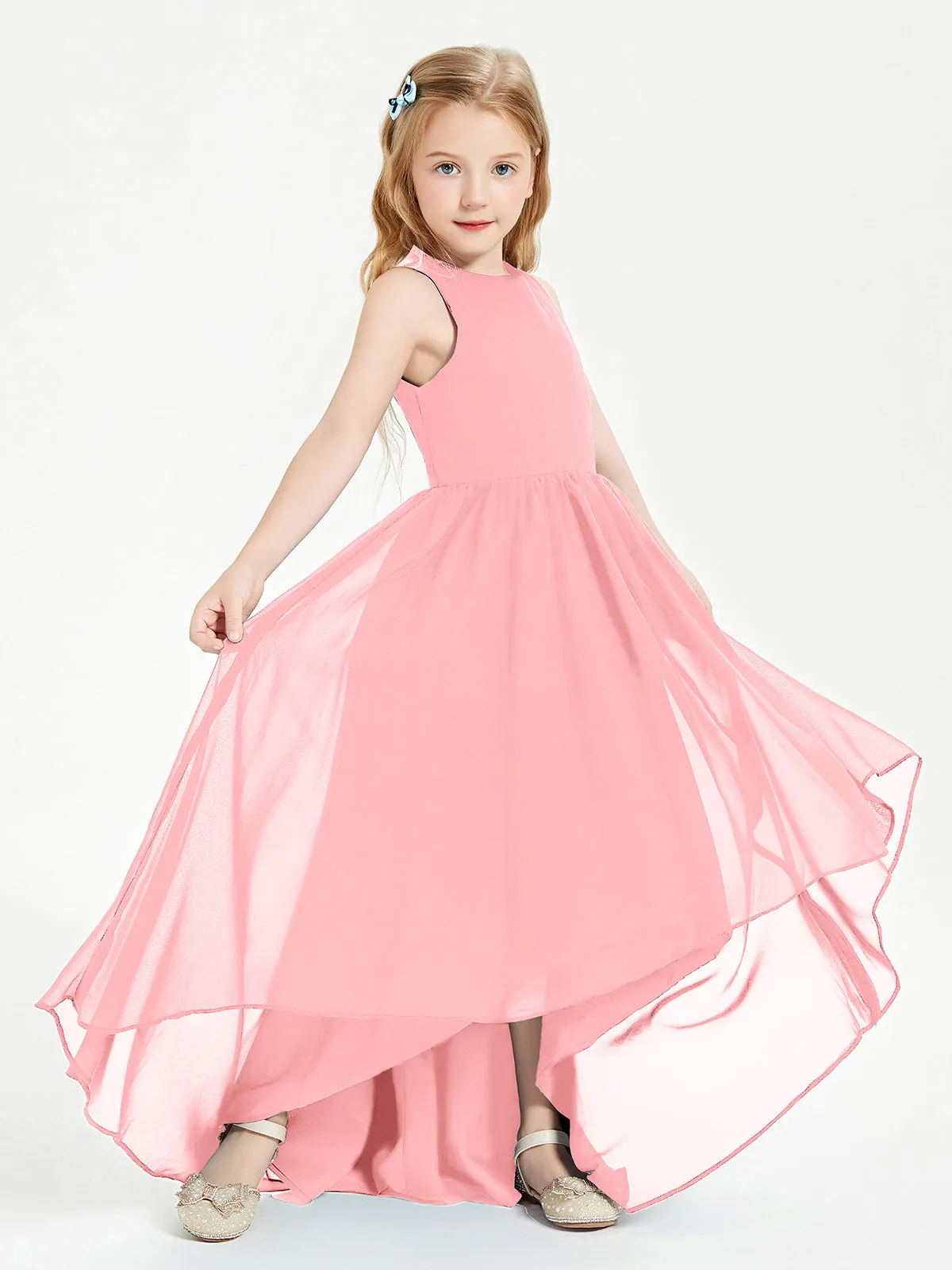 Exquisite Asymmetrical Junior Bridesmaid Dresses Scoop Neck Flamingo