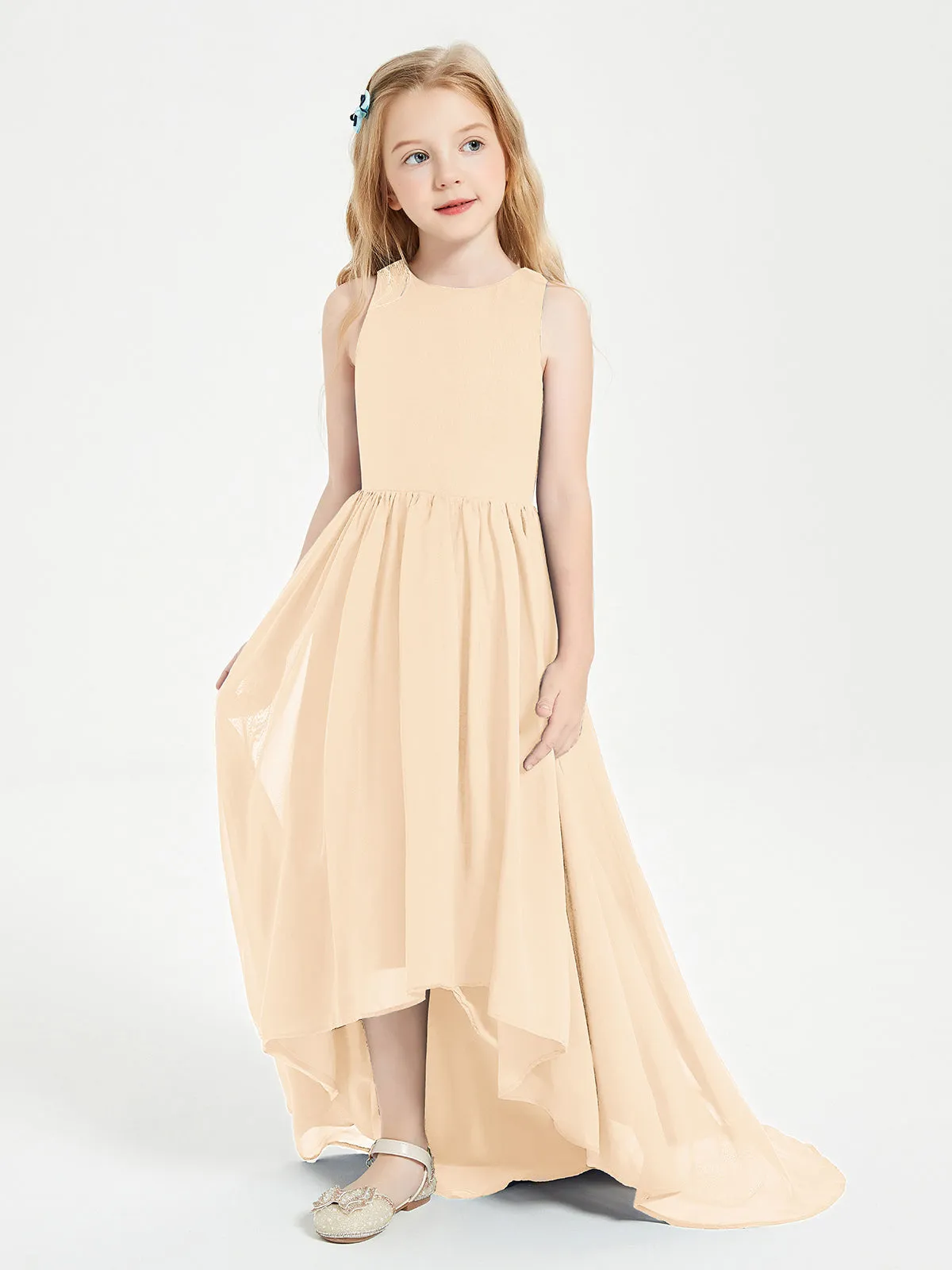 Exquisite Asymmetrical Junior Bridesmaid Dresses Scoop Neck Peach