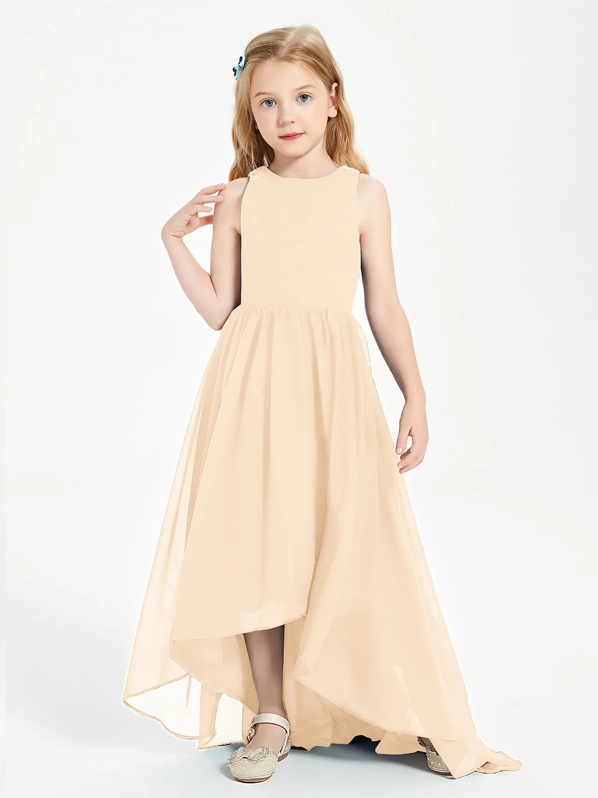 Exquisite Asymmetrical Junior Bridesmaid Dresses Scoop Neck Peach