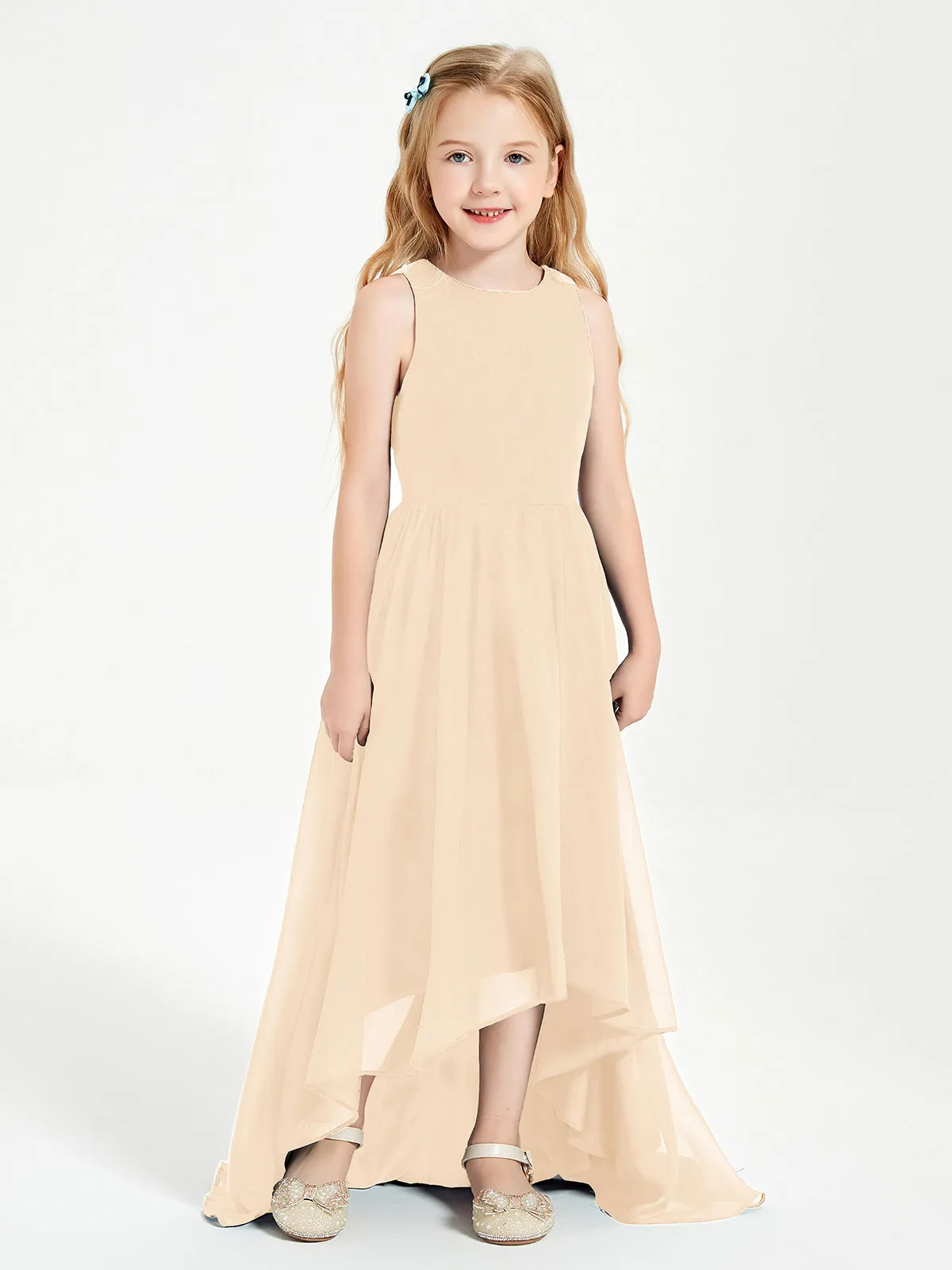 Exquisite Asymmetrical Junior Bridesmaid Dresses Scoop Neck Peach