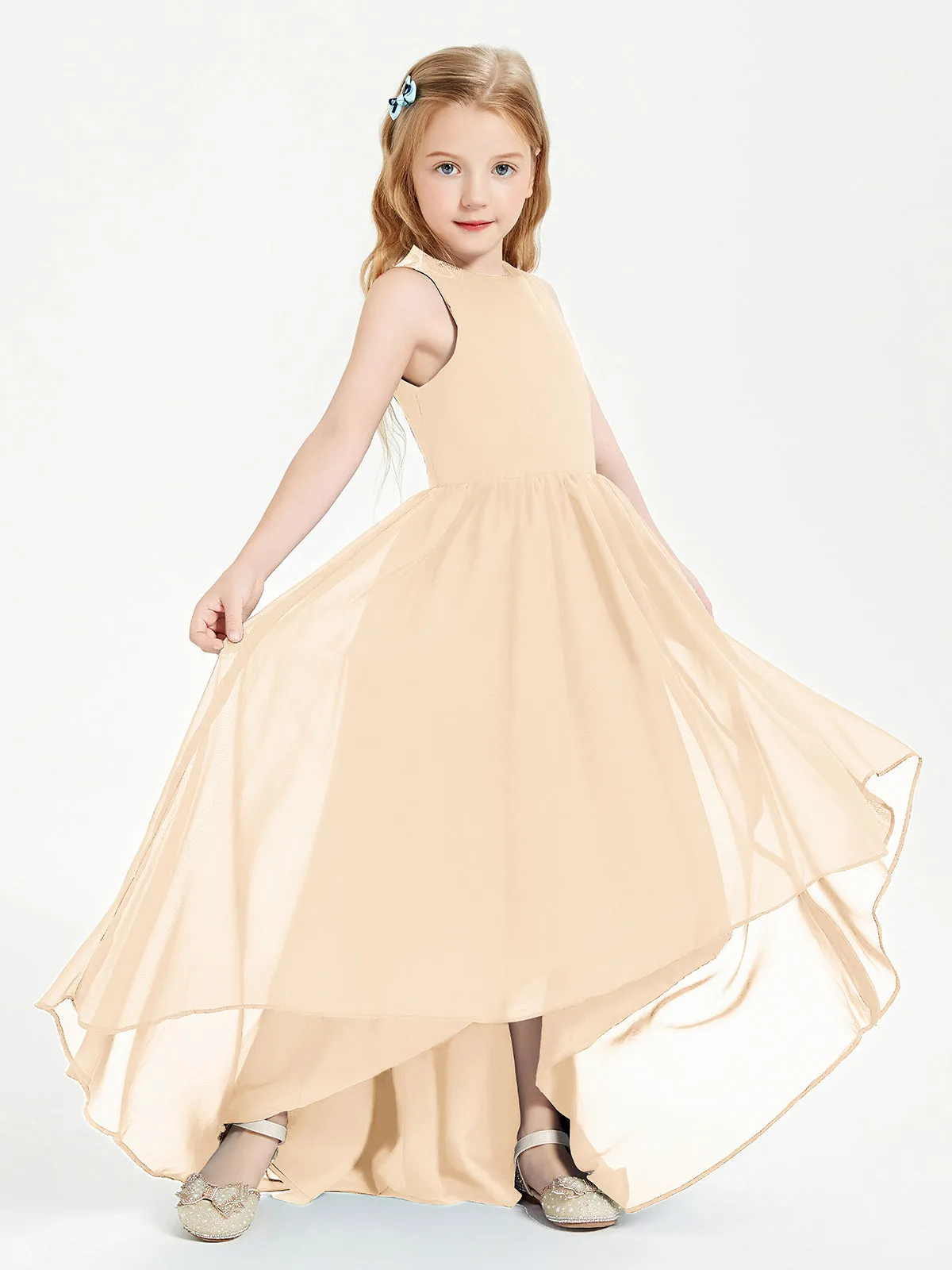 Exquisite Asymmetrical Junior Bridesmaid Dresses Scoop Neck Peach