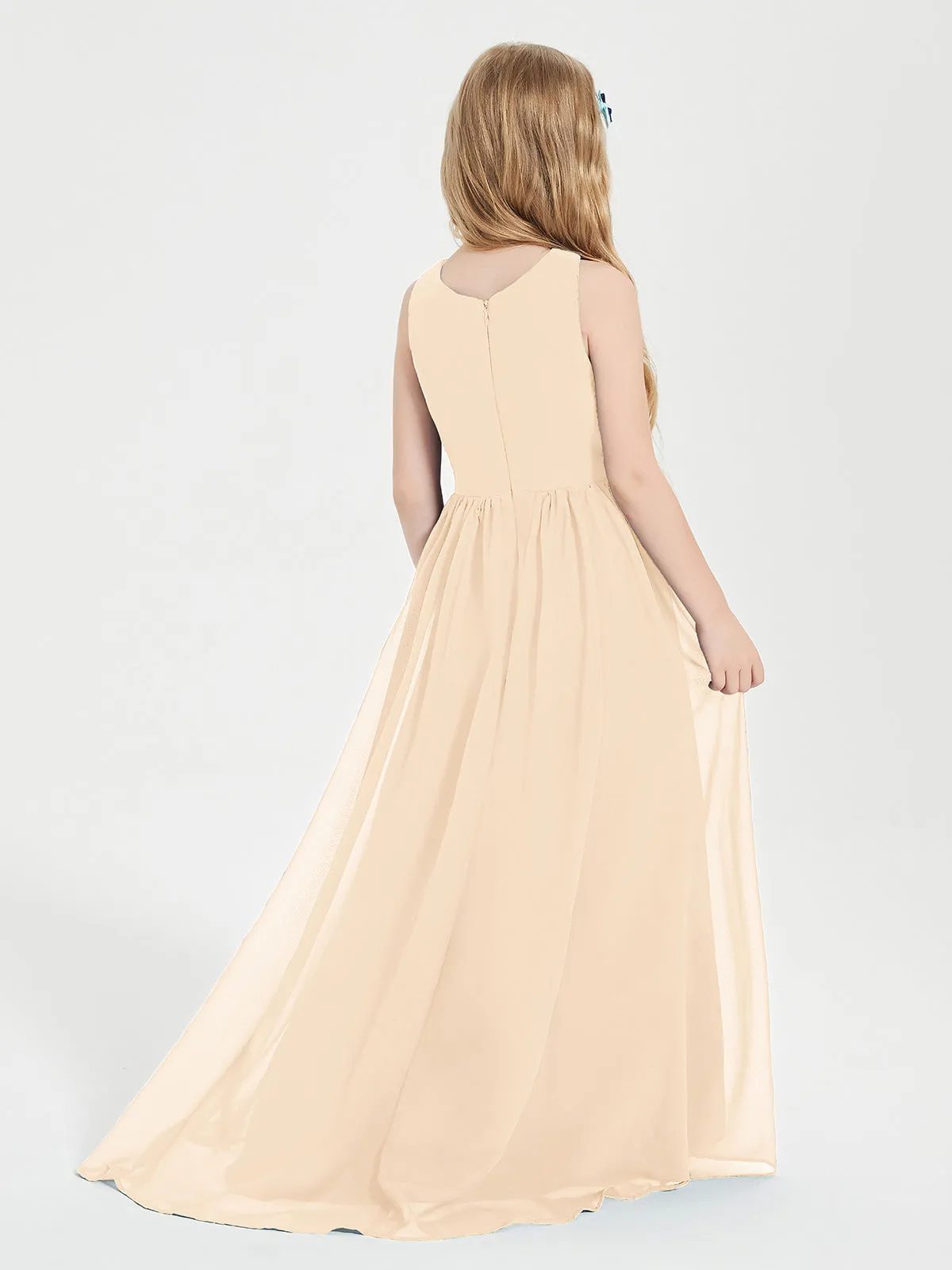 Exquisite Asymmetrical Junior Bridesmaid Dresses Scoop Neck Peach