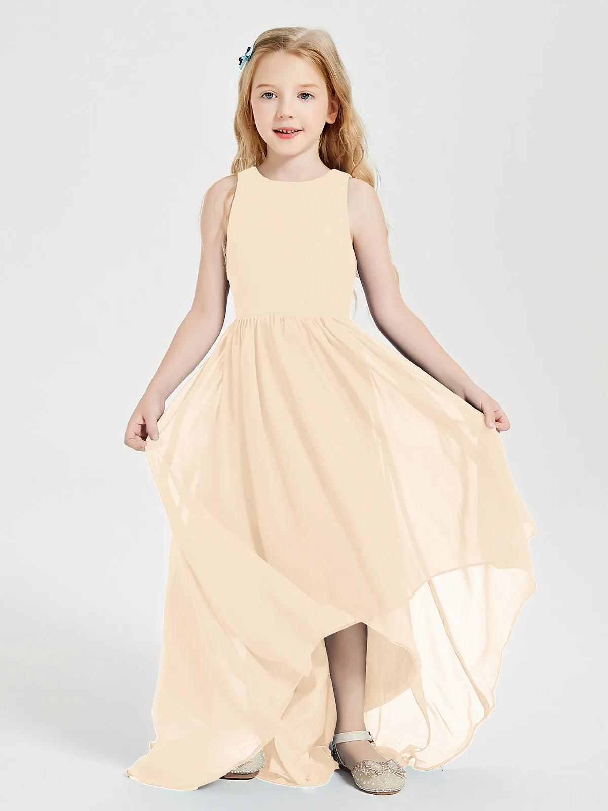 Exquisite Asymmetrical Junior Bridesmaid Dresses Scoop Neck Peach