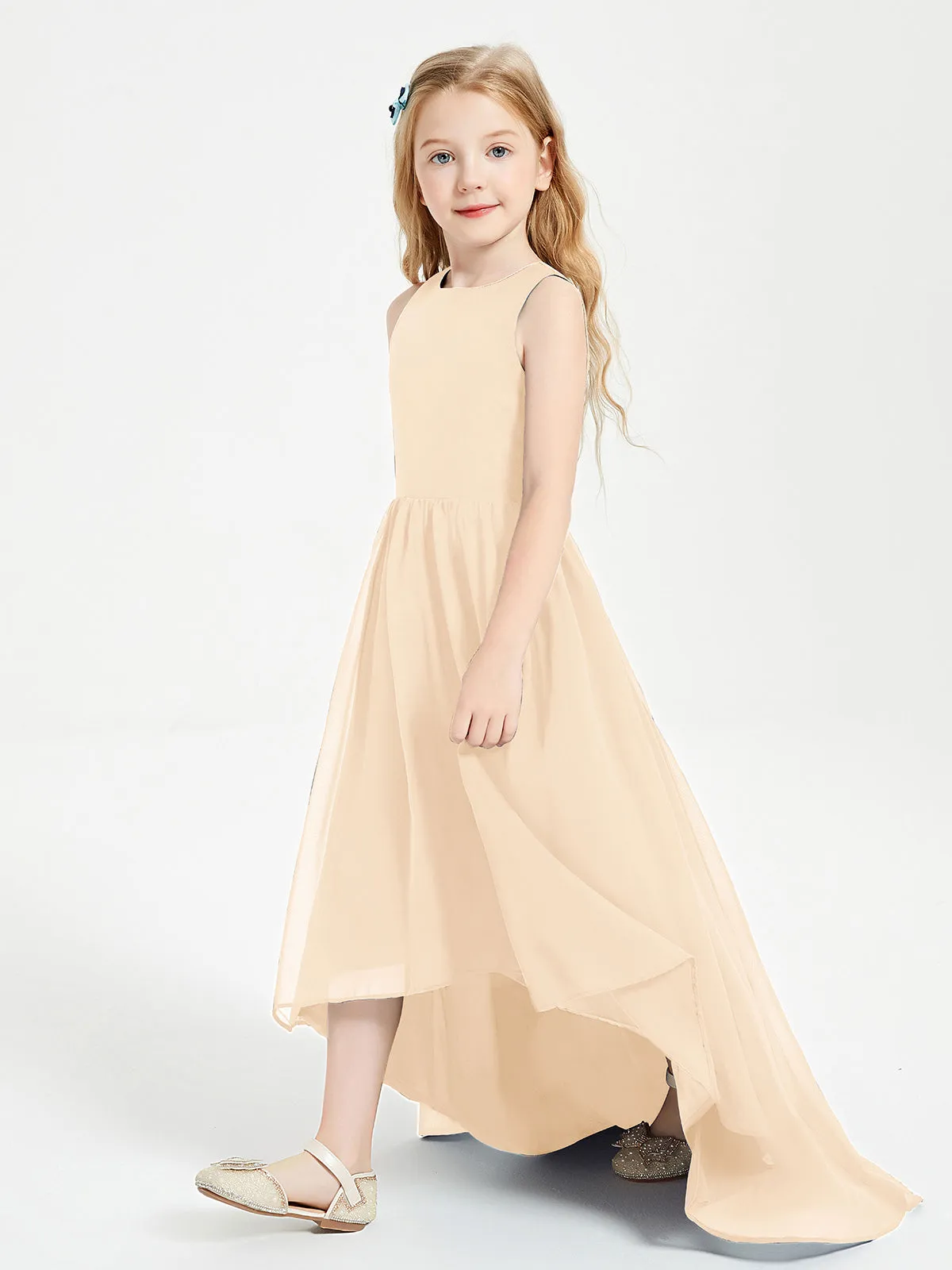 Exquisite Asymmetrical Junior Bridesmaid Dresses Scoop Neck Peach