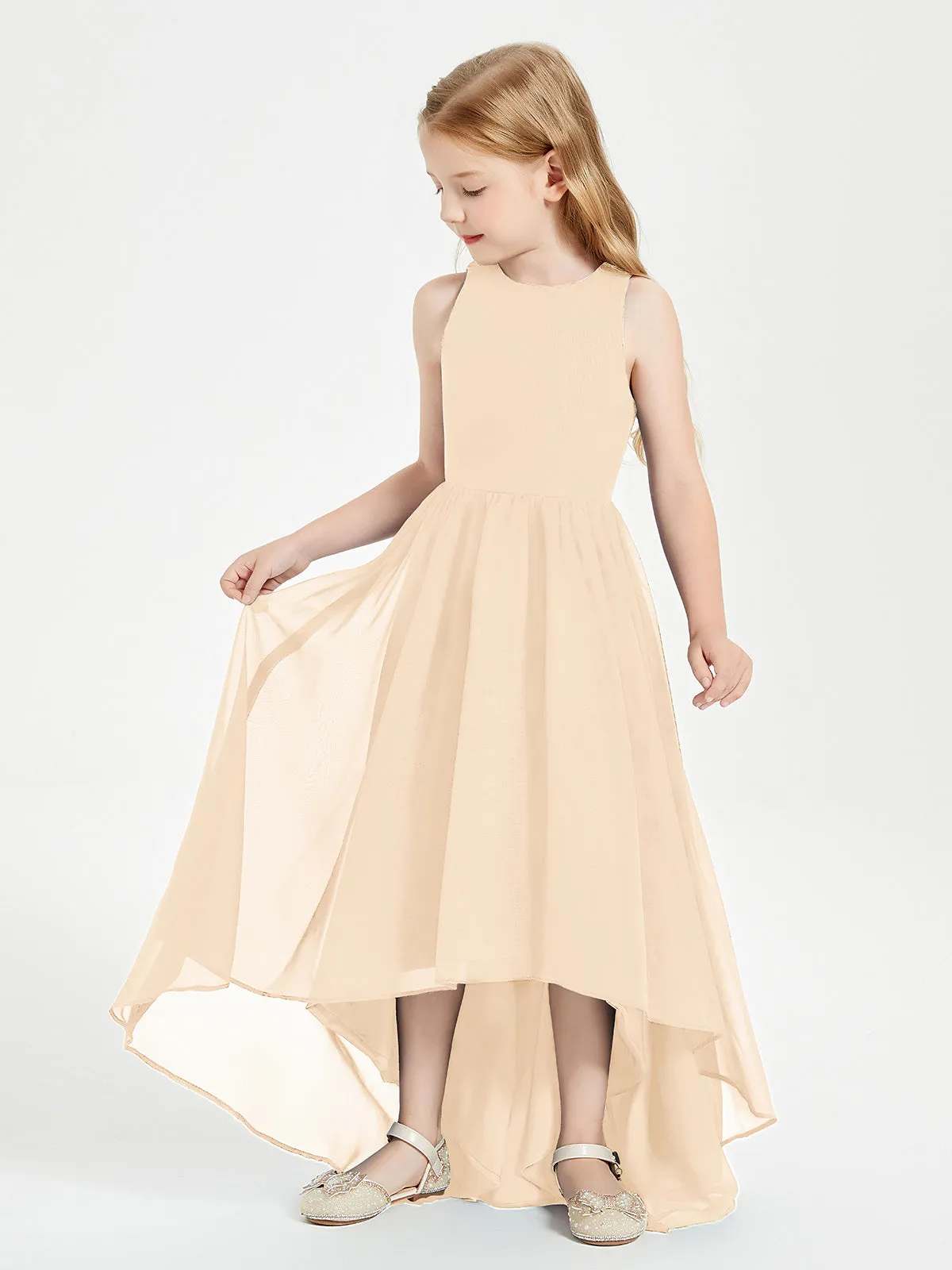 Exquisite Asymmetrical Junior Bridesmaid Dresses Scoop Neck Peach