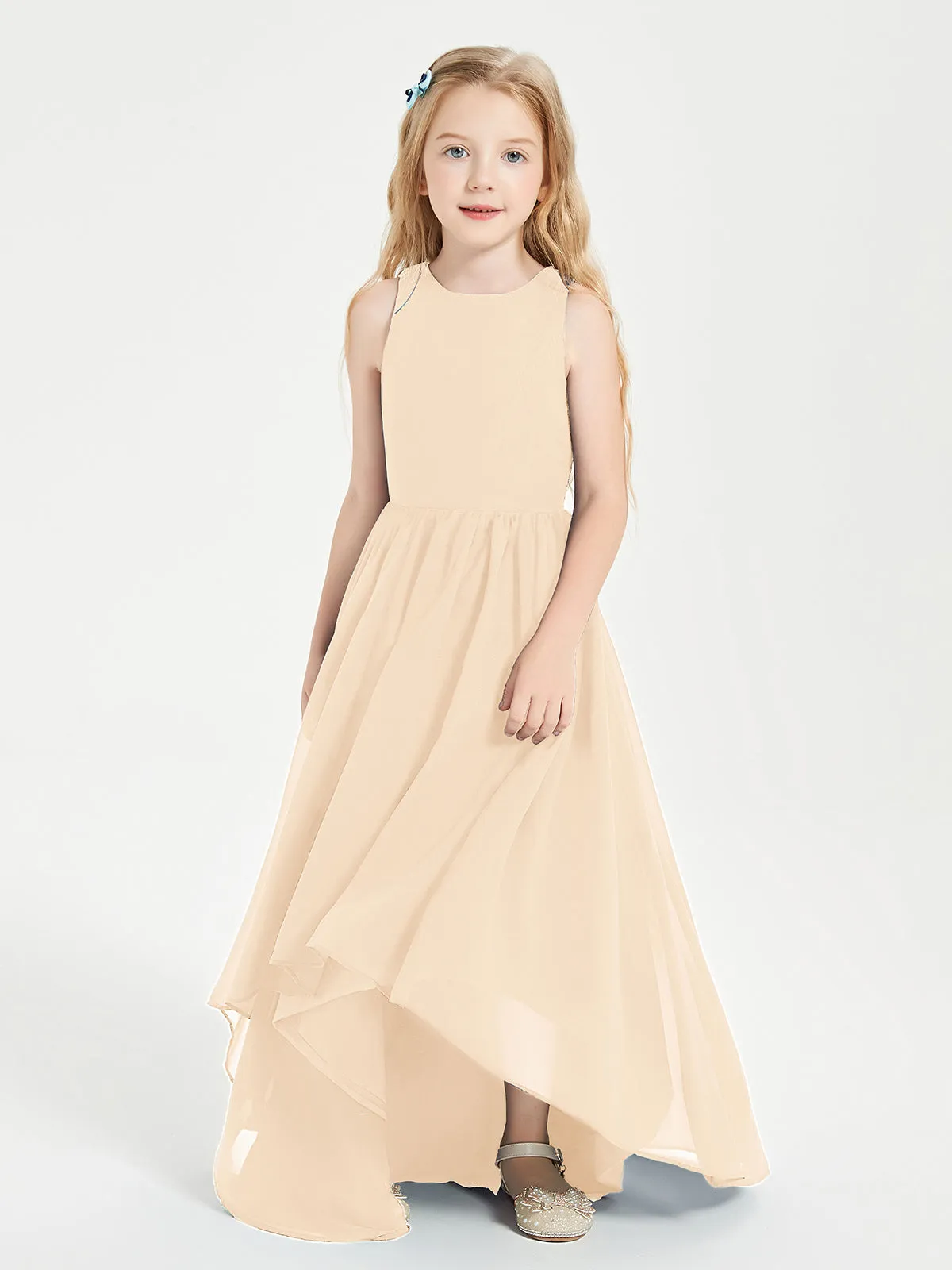 Exquisite Asymmetrical Junior Bridesmaid Dresses Scoop Neck Peach