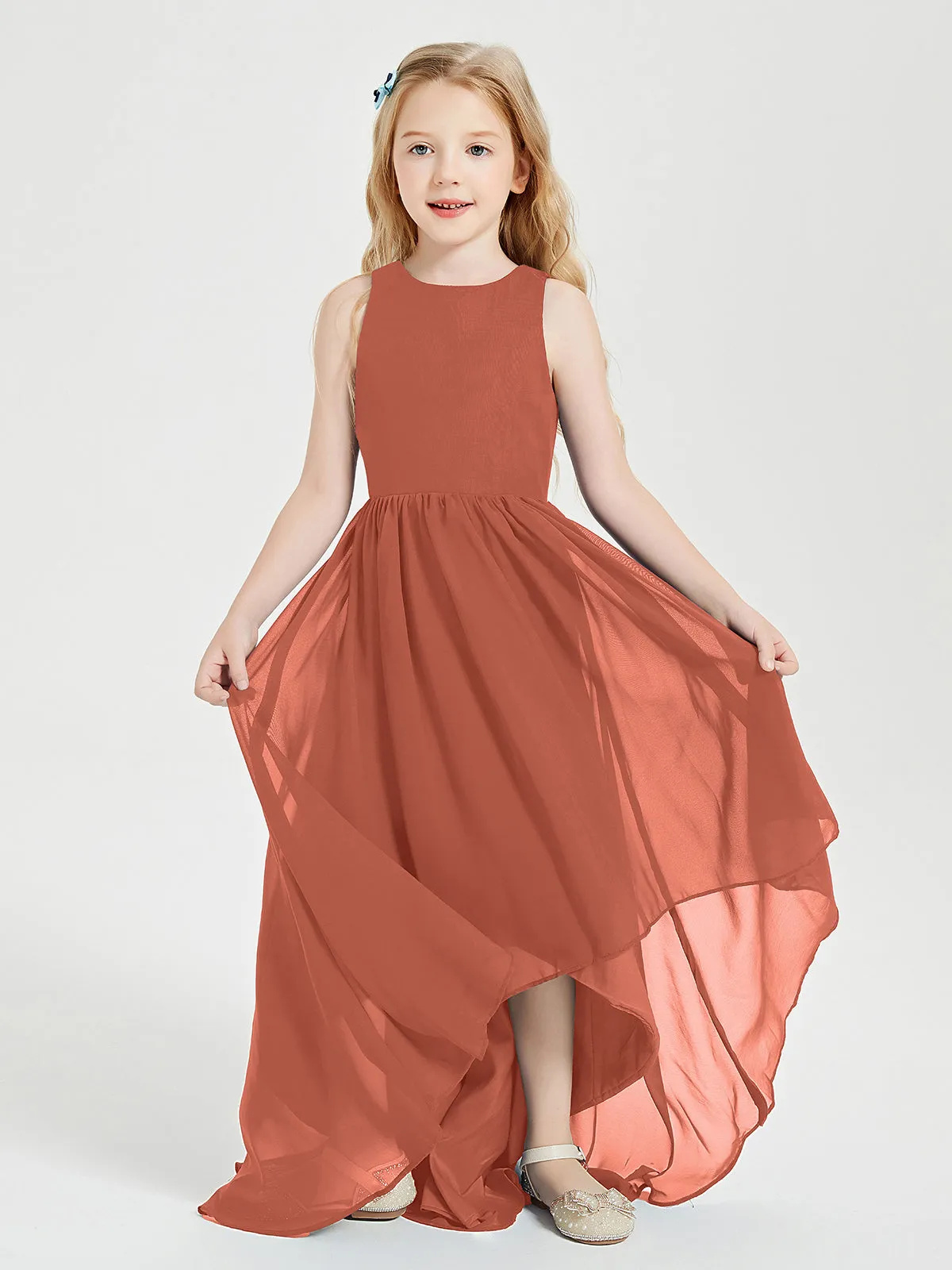 Exquisite Asymmetrical Junior Bridesmaid Dresses Scoop Neck Rust