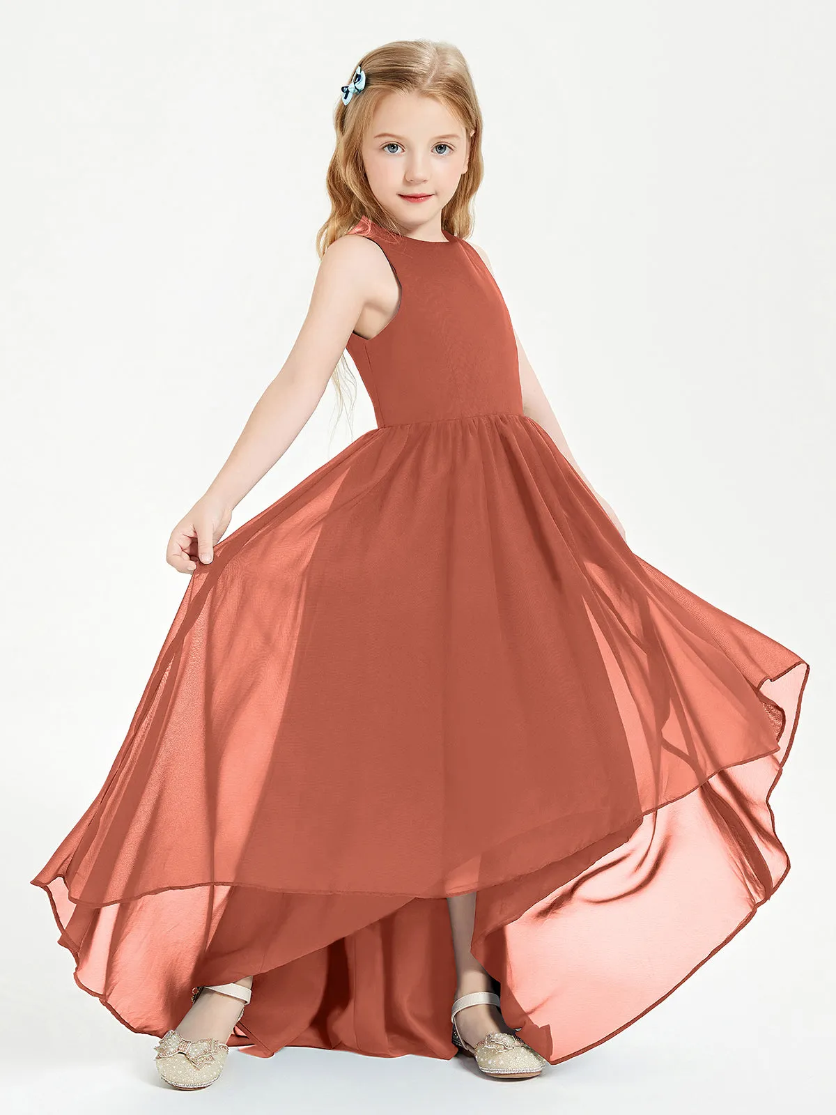 Exquisite Asymmetrical Junior Bridesmaid Dresses Scoop Neck Rust