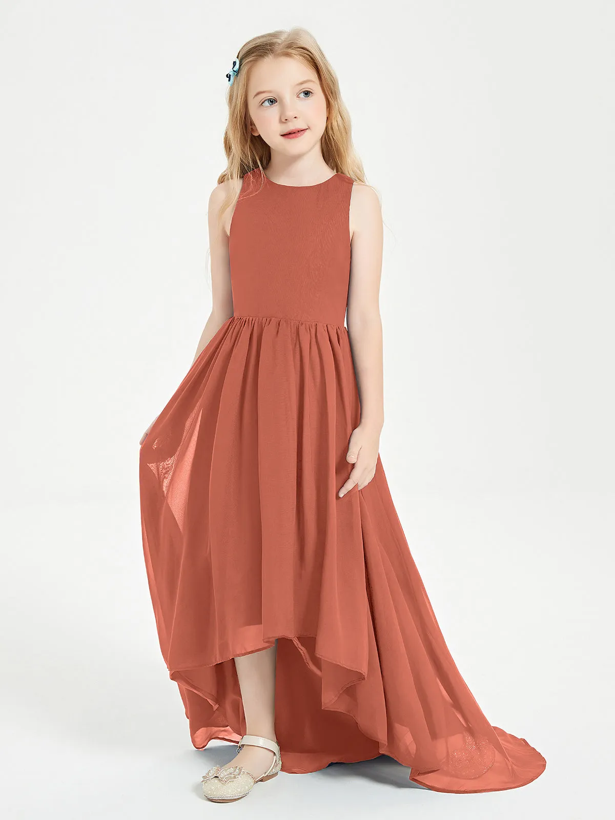 Exquisite Asymmetrical Junior Bridesmaid Dresses Scoop Neck Rust