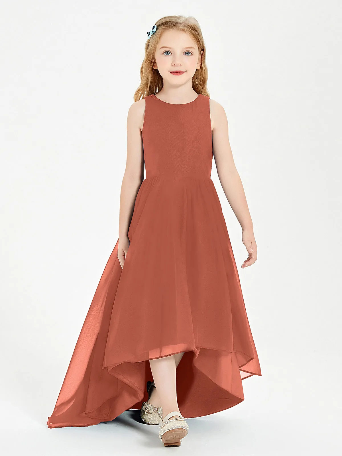 Exquisite Asymmetrical Junior Bridesmaid Dresses Scoop Neck Rust