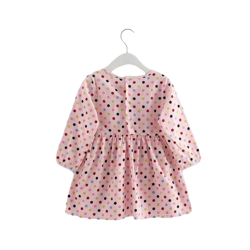 Fashionable Comfortable Girls' Long Sleeve Cotton Shirt Dress With Polka Dot