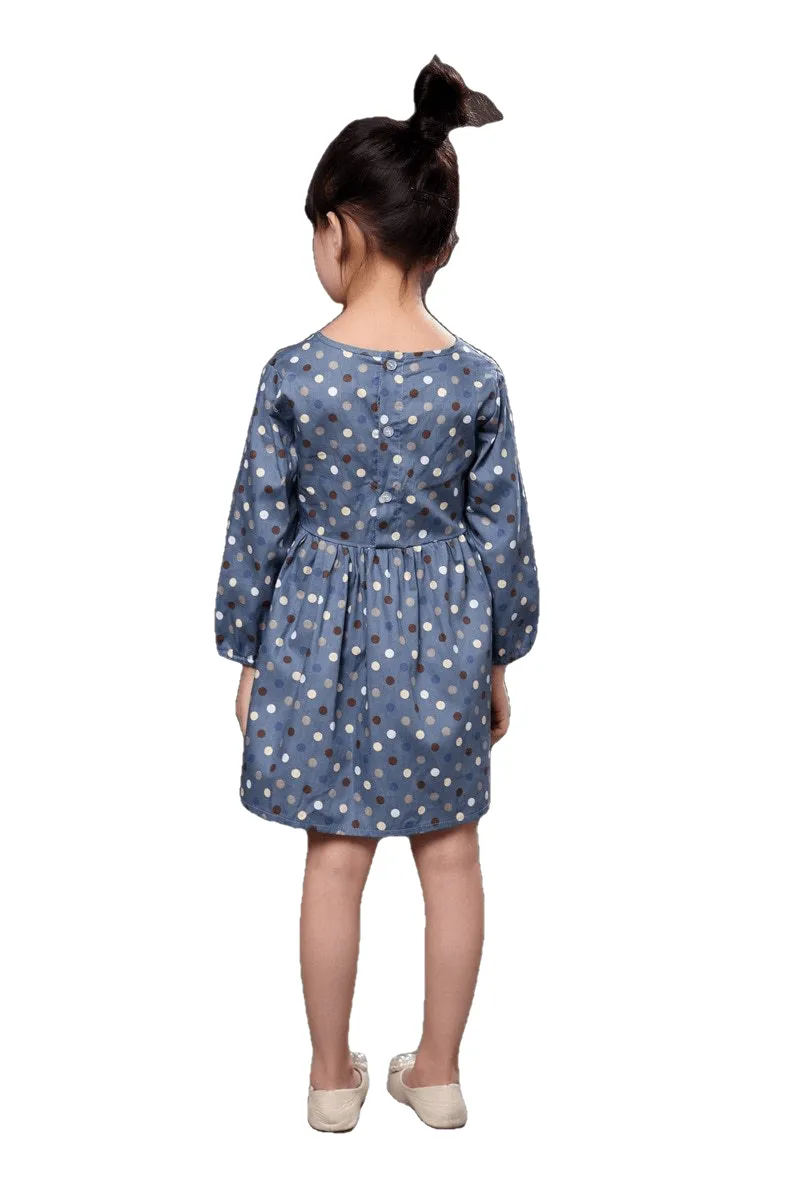 Fashionable Comfortable Girls' Long Sleeve Cotton Shirt Dress With Polka Dot