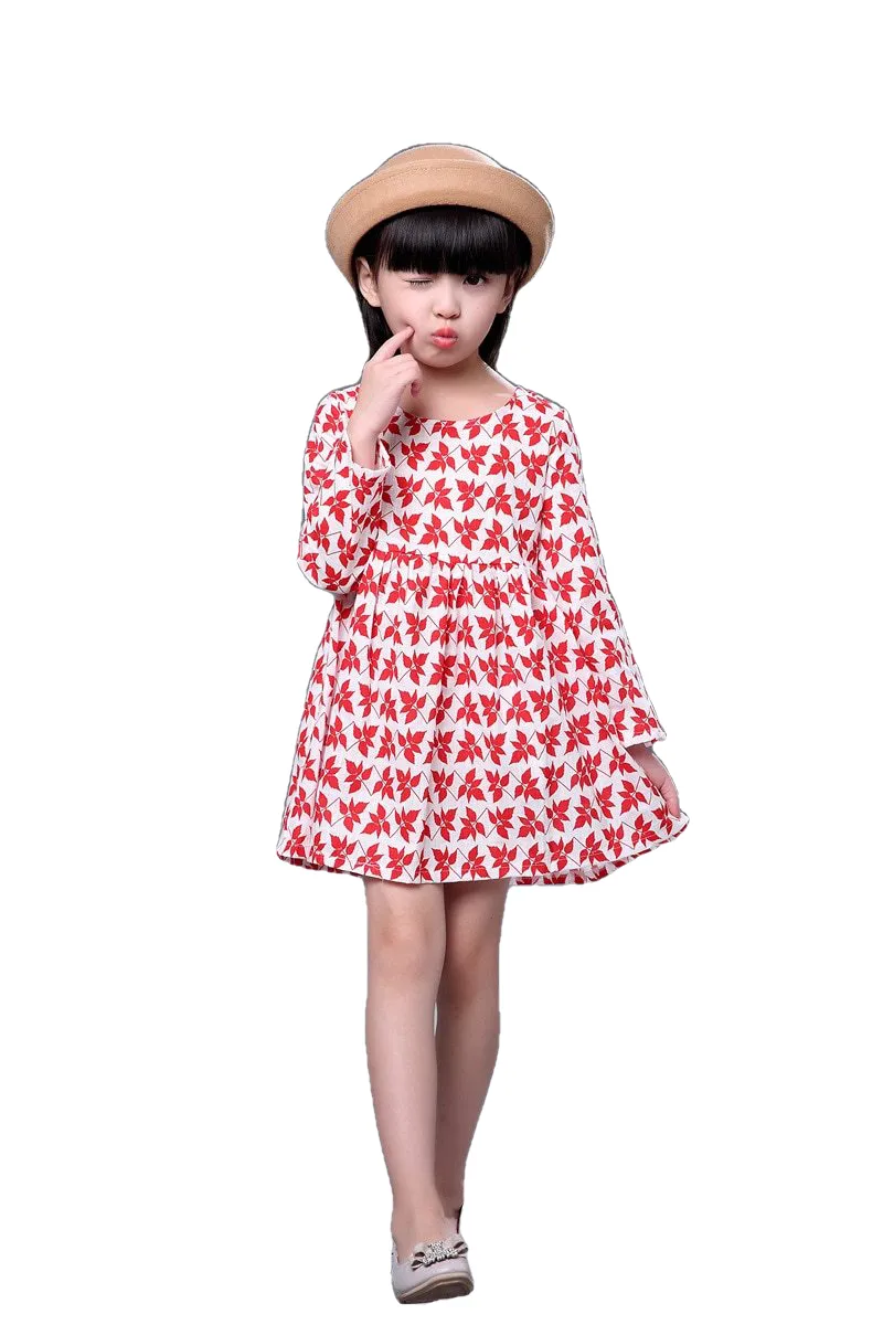 Fashionable Comfortable Girls' Long Sleeve Cotton Shirt Dress With Polka Dot