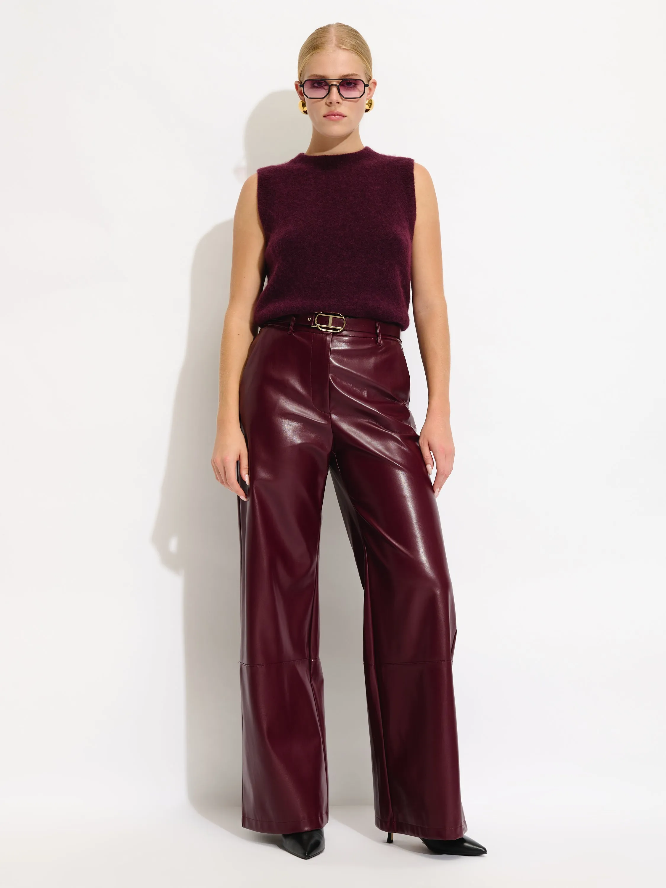 Faux Leather Belted Trouser