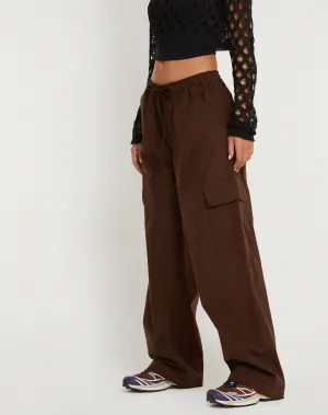 Geona Wide Leg Cargo Trouser in Brown