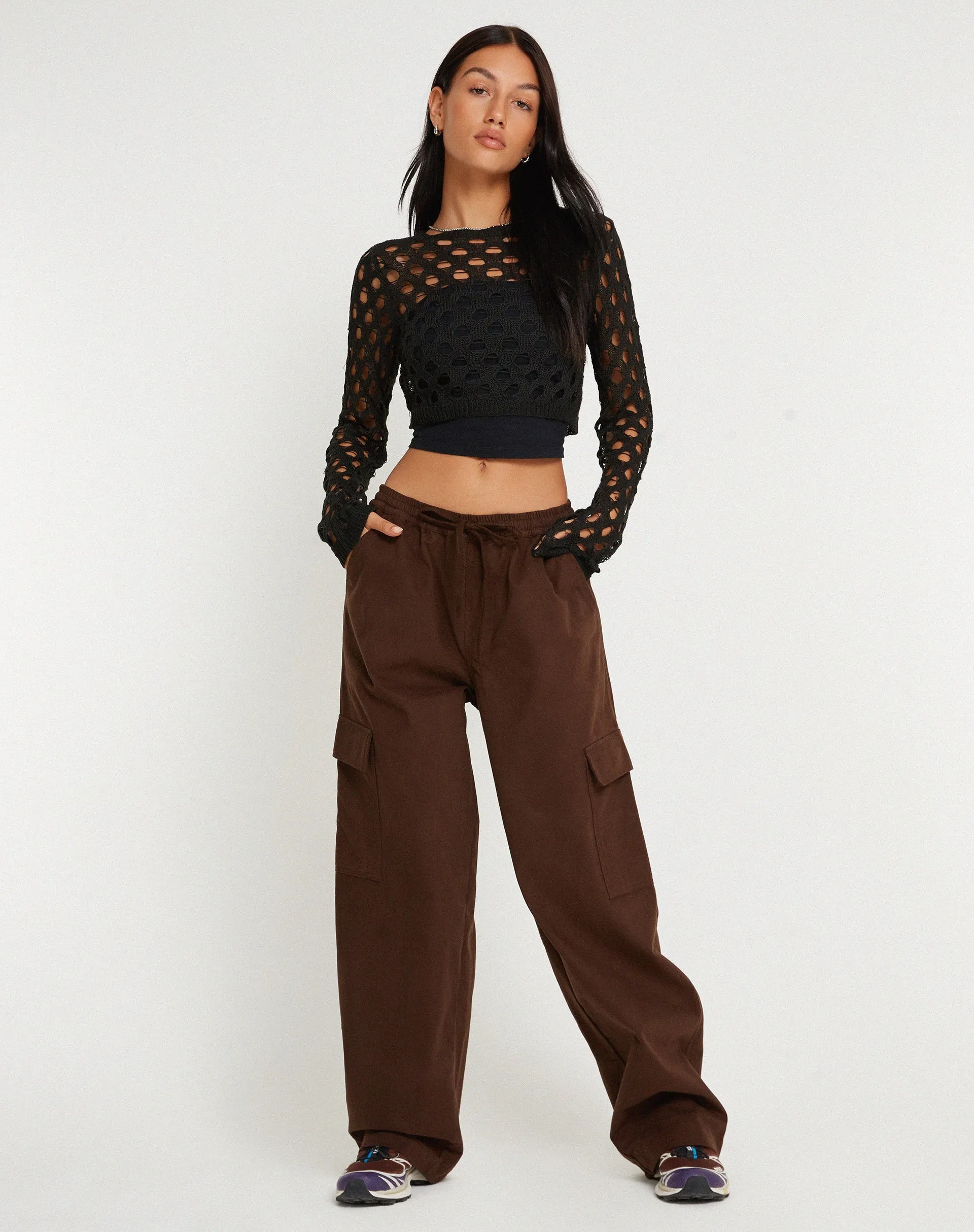 Geona Wide Leg Cargo Trouser in Brown